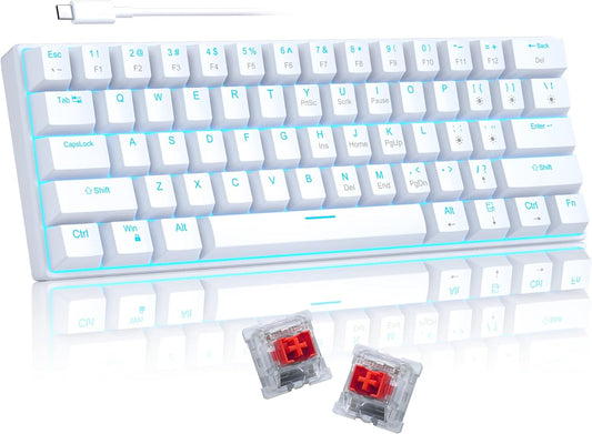 60% Mechanical Gaming Keyboard,Mixed Color Keycaps Gaming Keyboard with Brown Switches, Detachable Type-C Cable Mini Keyboard with Blue LED Light for PC/Laptop