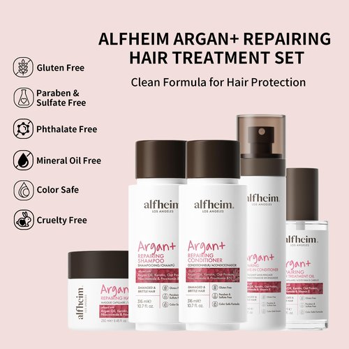 Alfheim Argan Hair Care Set | Argan Oil Shampoo, Conditioner, Hair Mask, Leave-In & Hair Oil | Frizz Control & Repair | Moisturizing & Strengthening | Sulfate-Free, Color-Safe | Holiday Gift for you