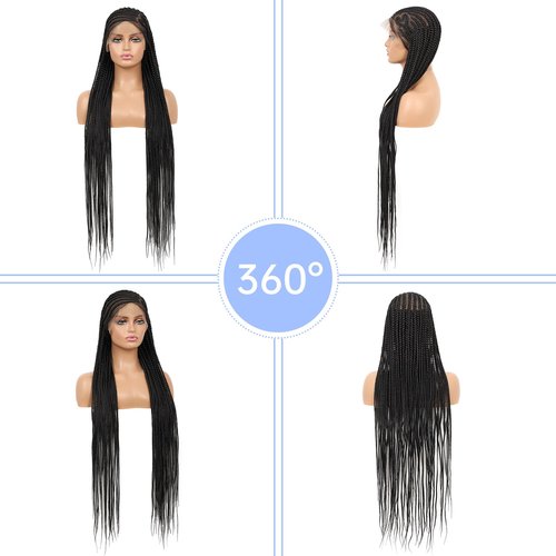 Kalyss 39 Inch Lemonade Box Braided Wigs for Black Women Synthetic Doulble Ful Lace Unique Heart Look Braided Lace Frontal Wig with Baby Hair for Women