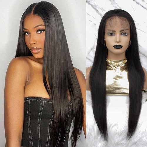 Lace Front Wigs Human Hair 13x4 Transparent Straight Lace Frontal Human Hair Wigs for Woman Pre Plucked with Baby Hair Natural Black Glueless Brazilian Virgin Human Hair Wig (20inch)