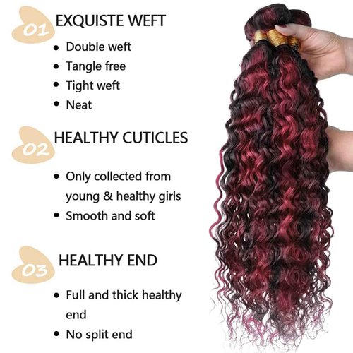 Fabimiya 24 26 28 inch Burgundy P1B/99J Deep Wave Human Hair Bundles Wine Red Human Hair Bundles Unprocessed Burgundy Soft Sewn In Hair with Double Weft for Black Women