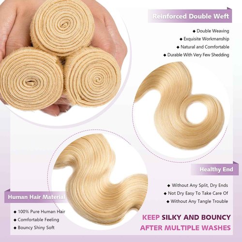 613 Bundles Human Hair Body Wave 18 20 22 Inch Blonde Human Hair 3 Bundles 12A Grade 100% Unprocessed Brazilian Virgin Hair 613 Body Wave Bundle 300G Machine Double Weft