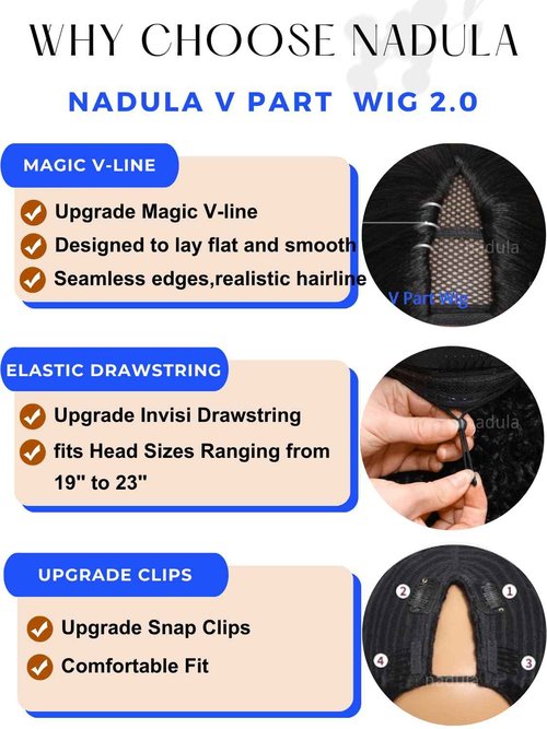 Nadula Balayage Ombre V Part Yaki Wavy Drawstring Wigs Human Hair No Leave Out Upgrade U Part Wig,Glueless Highlight V-part Wavy Wig with Flip Out Bangs Ready to Go Vpart Wig 150% Density 18inch