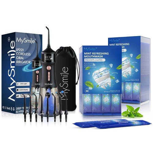 MySmile LP221 UVC Sterilizable Cordless Water Flossers Mouthwash Alcohol Free, Fresh Mint, 60 Uses