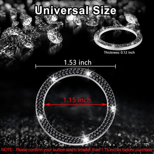 LivTee 2 PCS Crystal Double Rhinestone Car Engine Start Stop Decoration Ring, Bling Car Interior Accessories for Women, Push to Start Button Cover Sticker, Automotive Decals, Black