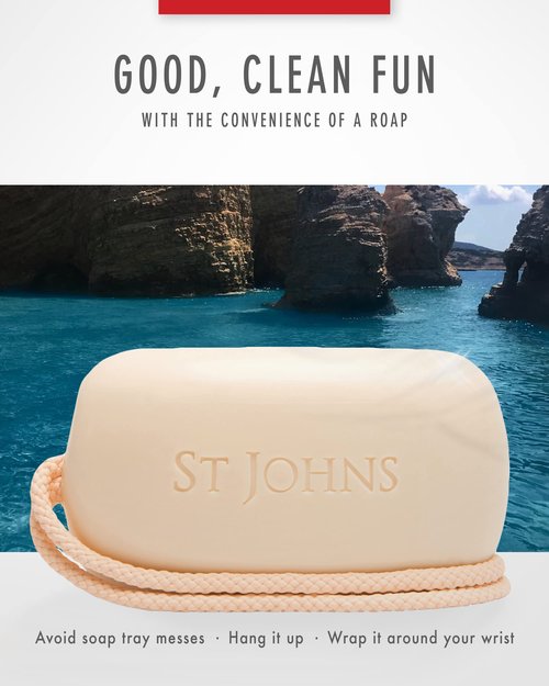 St. John Bay Rum Soap On A Rope | USA Made, Triple-milled Mens Soap Bar | Hydrating Bar Soap for Men with Olive Oil & Glycerine | Luxury Body Soap Bar for men | (7 oz Bar- 6 Pack)