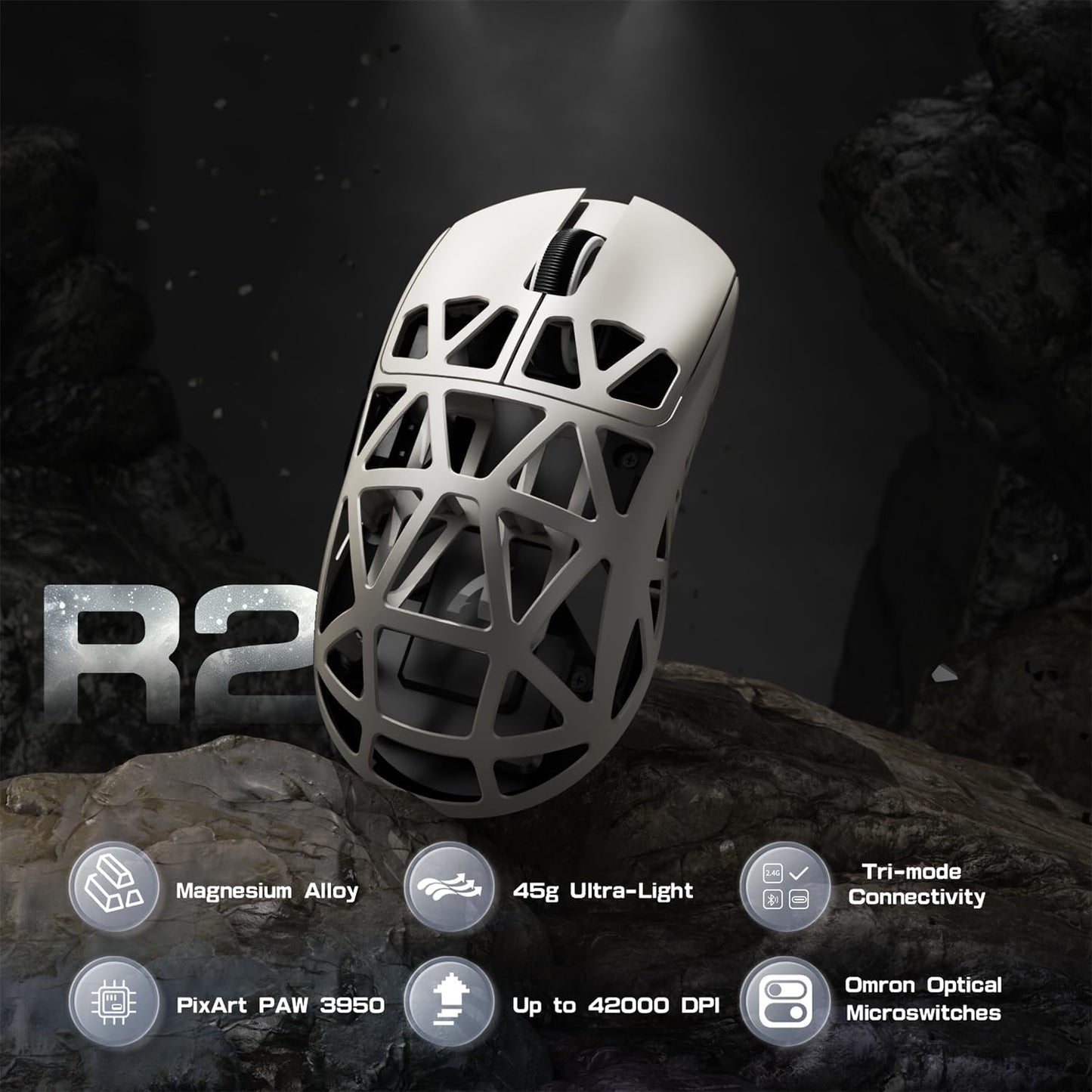 ZIYOU LANG x Attack Shark R2 Superlight Wireless Gaming Mouse,Magnesium Alloy, PixArt PAW3950 Sensor,Adjustable 42K DPI,8K Hz Polling Rate,5 Programmable Button,Long Battery Life,PC/Mac/Xbox/PS-Grey