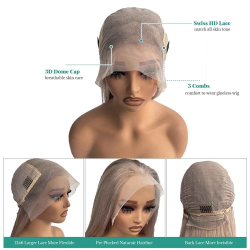 Munx Ash Blonde Wig Human Hair, 13X6 HD Transparent Glueless Wigs Lace Frontal for Black Women Pre Plucked Silky Straight Lace Front Wig Human Hair 180% Density 20Inch