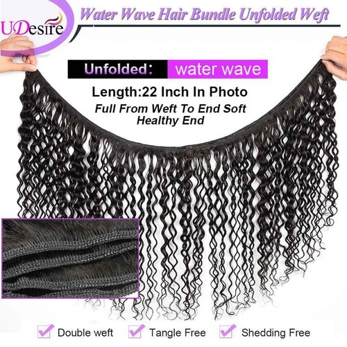 UDesire Water Wave Human Hair Bundles Wet and Wavy Bundles Human Hair Water Wave 22 24 26 Inch 100% Unprocessed Curly Hair Extensions Natural Black