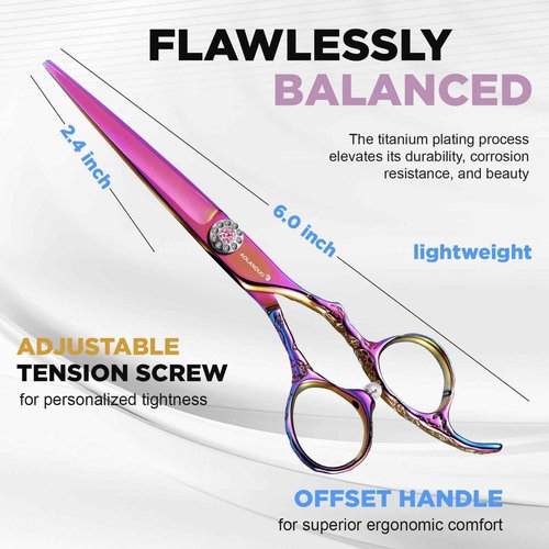 AOLANDUO Pink Professional Hair Scissors - VG10 Steel, Offset Handle, Case, Oil, Cloth - 1 Count, 6 in