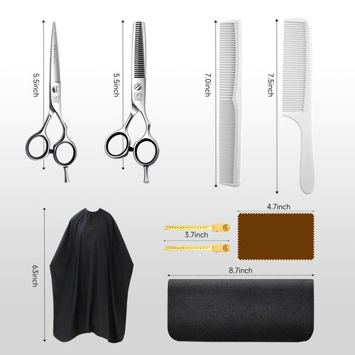 Fenice Peak 5.5'' Hair Cutting Scissors Set, Professional 440C Stainless Steel Barber Shears Kit with Cutting & Thinning Scissors, 9 PCS Hairdressing Tools for Men Women Salon Home Use