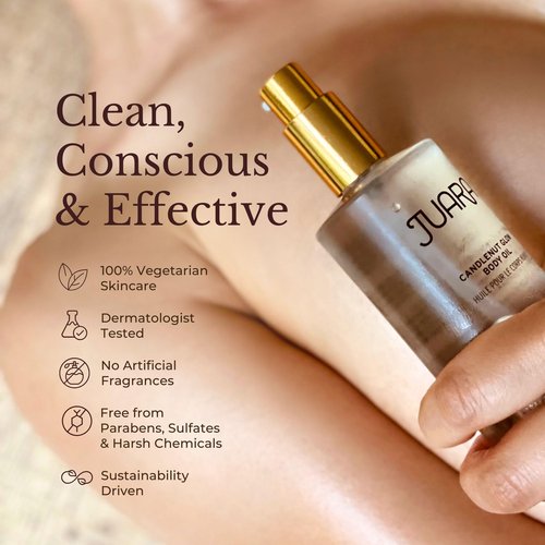 Juara Candlenut Glow Body Oil — Deluxe Hydration for Skin, Hands, Feet, Hair — Dry Skin Therapy — Moisturizing Treatment — Lightweight Formula — Paraben and Sulfate Free — 100% Vegetarian — 4 oz