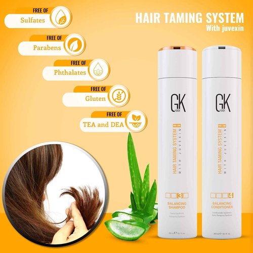 GK HAIR Global Keratin Balancing Shampoo and Conditioner Sets (10.1 Fl Oz/300ml) with Anti Frizz Serum Argan Oil (1.69 Fl Oz/50ml) for Dry Damaged Repair- All Hair Types Sulfate Paraben Free Unisex