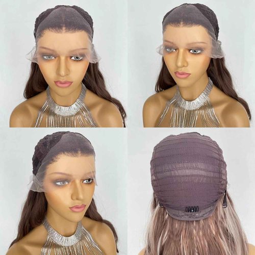CIMITIKI Ash Brown Flaxen Color Wigs Highlight Blonde Hair 13x4 Lace Front Wig Long Silk Straight Synthetic Fiber 22Inch for Women
