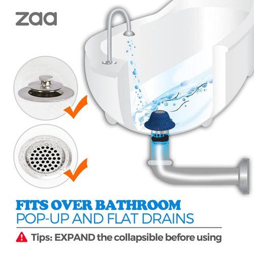 Bathtub Drain Hair Catcher, Silicone Collapsible 1 Pack Drain Protector for Pop-Up and Regular Drains of Shower, Bathtub, Tub, Bathroom, Sink, Dark-Blue