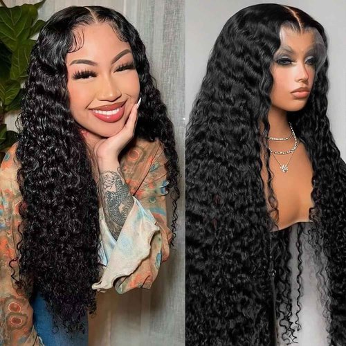 CHEETAHBEAUTY Deep Wave 13X6 HD Transparent Lace Front Wigs Human Hair Brazilian 10A Grade Deep Curly Human Hair Wigs for Black Women Pre Plucked with Baby Hair Natural Black 250% Density(20inch)