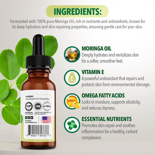 Dr. Robaina 100% Pure Organic Moringa Seed Oil – Cold-Pressed, Unrefined & Hexane-Free Face, Hair & Nail Moisturizer – Fast-Absorbing Non-Greasy Hydration – 2 fl oz Dropper Bottle – Made in USA