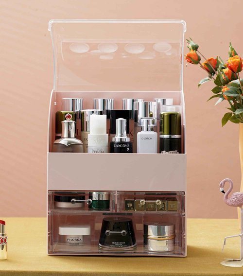 MOOCHI Professional Large Cosmetic Makeup Organizer Dust Water Proof Cosmetics Storage Display Case with Drawers