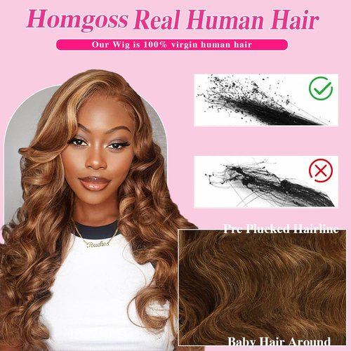 Homgoss P4/27 HD Lace Frontal Wig 13x6 Body Wave Glueless Wigs Human Hair 250% Density Highlight Ombre Full Lace Frontal Wigs Natural Hairline 100% Virgin Human Hair Lace Front Wigs for Women