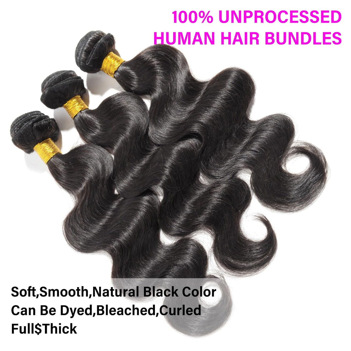 12A Human Hair Bundles 20 22 24 Inch Body Wave 3 Bundles Human Hair 100% Unprocessed Brazilian Virgin Hair Bundles Quick Weave Hair Extension Natural Black