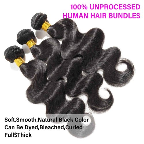 12A Human Hair Bundles 18 20 22 Inch Body Wave 3 Bundles Human Hair 100% Unprocessed Brazilian Virgin Hair Bundles Quick Weave Hair Extension Natural Black