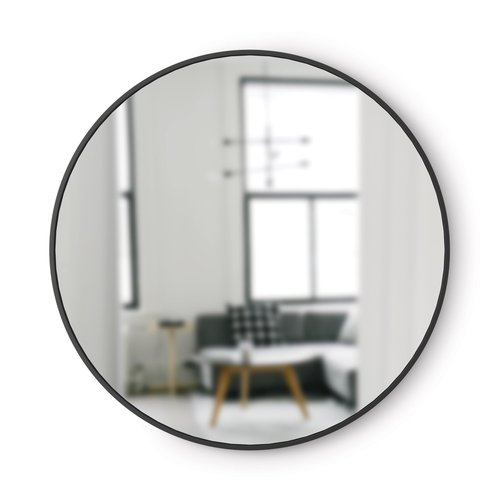 Umbra Hub Round Wall Mirror with Rubber Frame, Modern Style for Bathroom, Entryway, Living Room and More, 37-Inch, Black