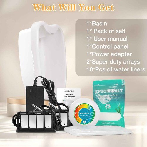 veicomtech Ionic Foot Bath Detox Machine, Foot Detox Machine for Home Use Salon, an Ionic Feet Spa at Home with 2 Super Duty Arrays,Epsom Salt, 10 Basin Liners (Colorful)