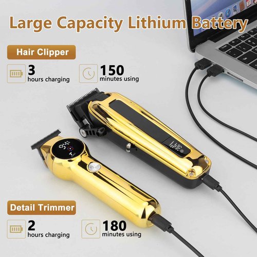 Beatslm Professional Men's Clippers and Trimmer Set, Barber Clippers, LED Display Hair Cutting Kit for Family, Gold