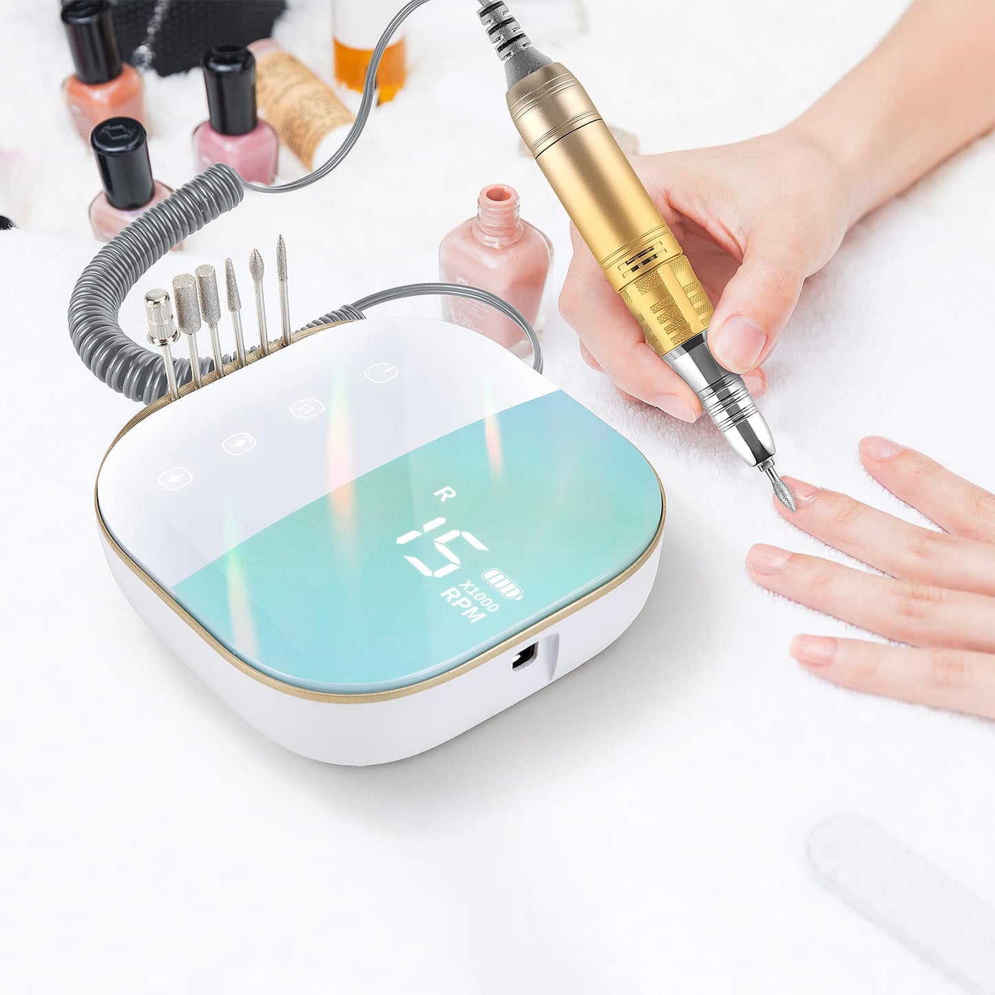 Madenia Rechargeable Nail Drill for Acrylic Nails, Professional 35000rpm Portable Nail Drill Cordless Manicure Drill Machine Nail Art Electric Nail File