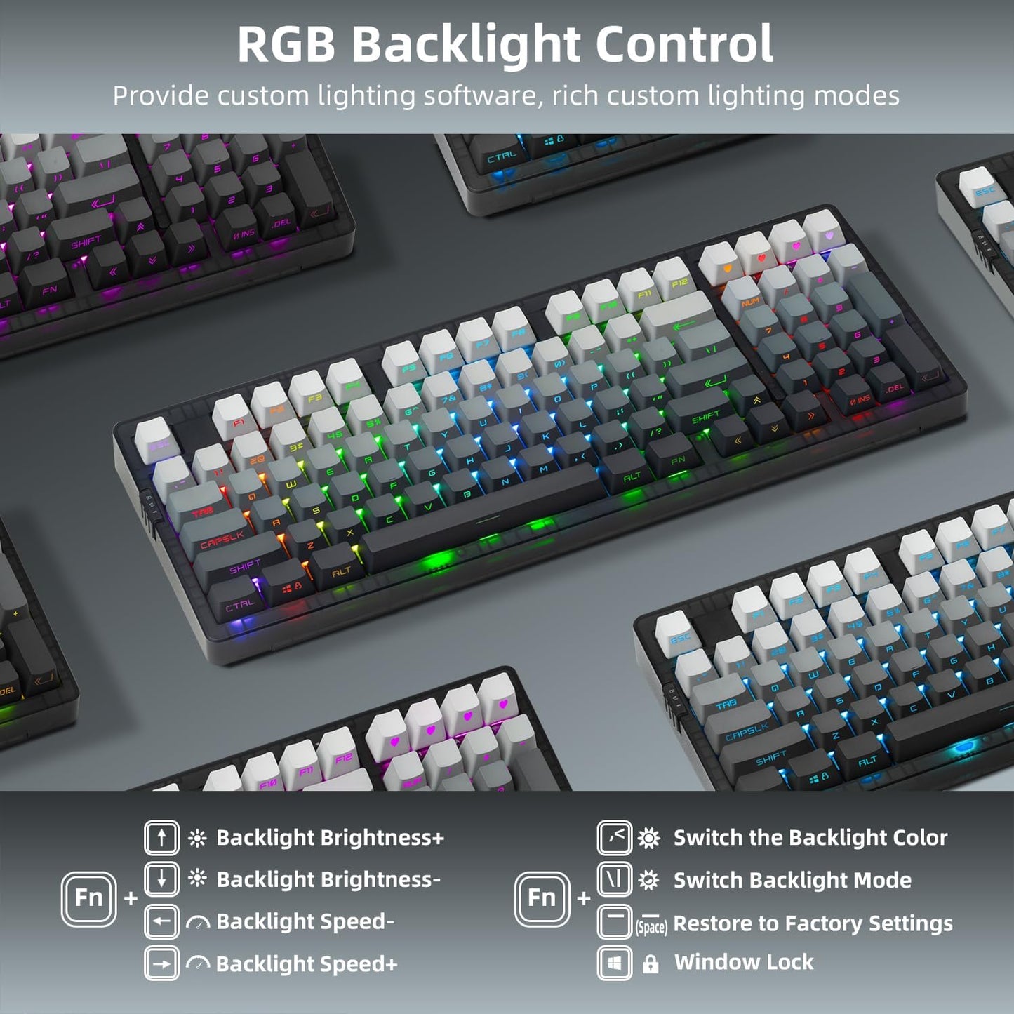 ZORNHER ZH980 Wireless Mechanical Gaming Keyboard,95% Pink & Purple Custom Keyboard with Number Pad,Lighted Up PBT Keycaps,Pre-lubed Clicky Blue Switches,Hot-Swappable,RGB Backlit,2.4GHz/USB-C/BT5.0