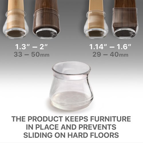 X-Protector Silicone Chair Leg Floor Protectors with Non-Slip Furniture Pads - 32 PCS 1.3" - 2" - Anti-Slip Chair Leg Covers - Non-Skid Furniture Leg Caps - Furniture Pads for Hardwood Floors!