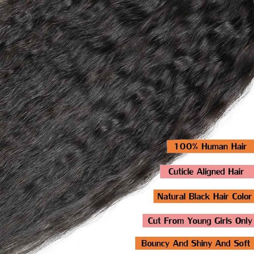 Brazilian Virgin Kinky Straight Yaki Human Hair Weave Grade 9A 100% Unprocessed Brazilian Virgin Remy Sew in Hair Extensions Natural Black Color(NEW-12 14 16Inch, 3 Bundles)