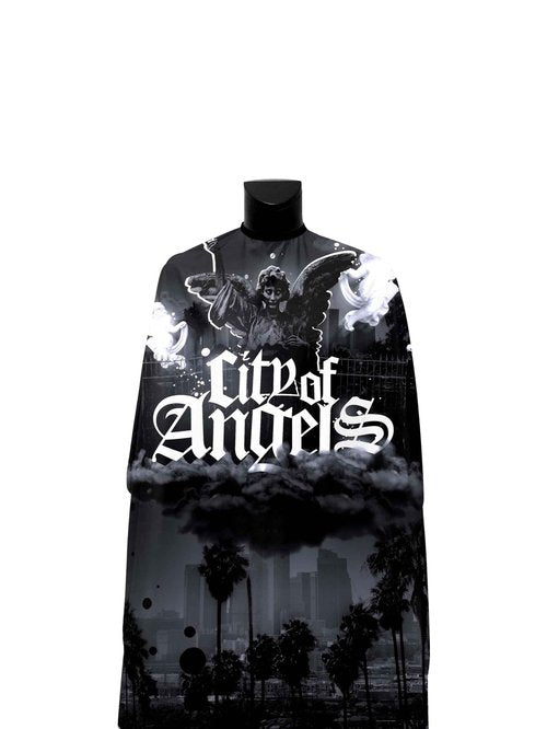 Illuzien City of Angels PRO Barber Cape, Hair Cut Cape, Water-Resistant, Unisex, Modern, Black