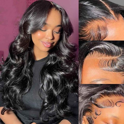 Wgfd 13x6 Body Wave Lace Front Wigs Human Hair Pre Plucked 180% Density HD Transparent Lace Frontal Wigs for Women Bleached Knots with Natural Hairline 22Inch