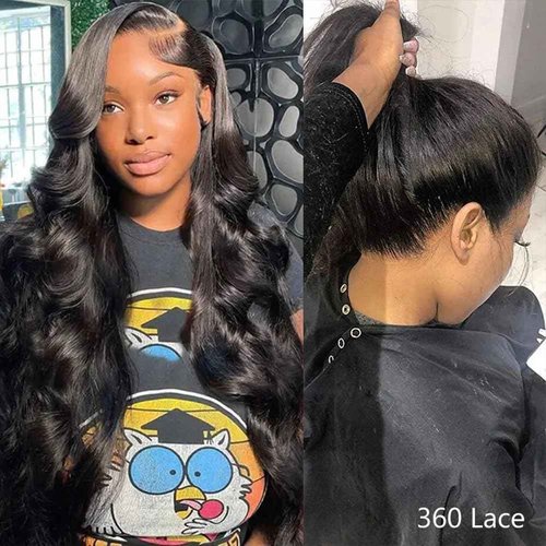QTIKER 360 Transparent Lace Body Wave Wig Remy Human Hair Updo Pre Plucked Glueless Frontal Wigs Hair Extrenstion with Baby Hair (20inch, 360 Natural color)