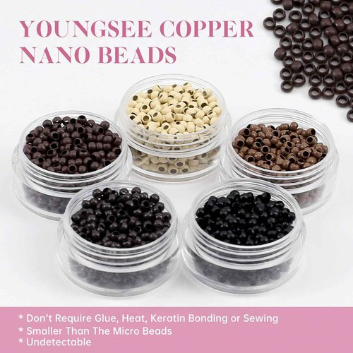 YoungSee Nano Bead Hair Extensions Human Hair Blonde Platinum 20 Inch Nano Ring Hair Extensions White Blonde Remy Hair Nano Tip Extensions Real Human Hair for Natural Look 50G