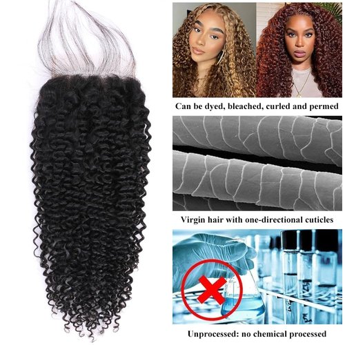 5x5 HD Lace Closure Jerry Curly Ultra-thin Transparent HD Lace Closure 12A Brazilian Virgin Human Hair Closure Free Part Pre Plucked with Baby Hair Natural Black 20 Inch