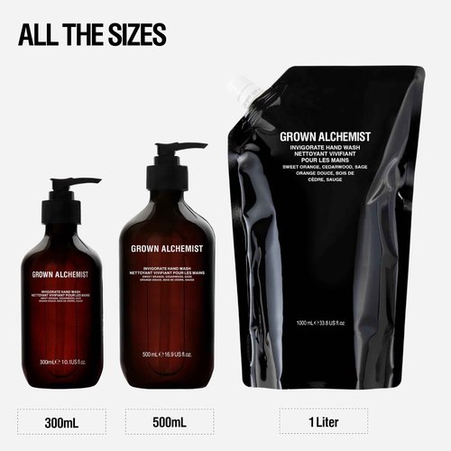 Grown Alchemist Invigorate Hand Wash + Refill Set – Liquid Hand Soap with Aloe, Sweet Orange, Cedarwood & Sage – Gentle, Moisturizing Kitchen & Bathroom Soap, Natural Plant Based Gel Cleanser