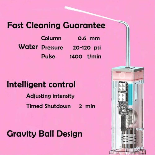 Cordless Water Flosser & Toothbrush Combo.Pink.Portable Dental Oral Irrigator. 4 Nozzles, 2 Brushes Head,1 Travel Case.IPX7 Waterproof.2 in 1 Cleaning Kit. Powerful Water Pump, Adjustable Max1400 PPM