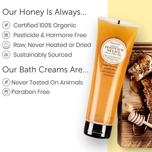 Perlier Sweet Honey Miel Shower & Bath Cream - Nourishing & Soothing Luxury Bath Cream Made With 100% Organic Italian Honey For Deep Moisturization And Hydration (33.8 Fluid Oz.)