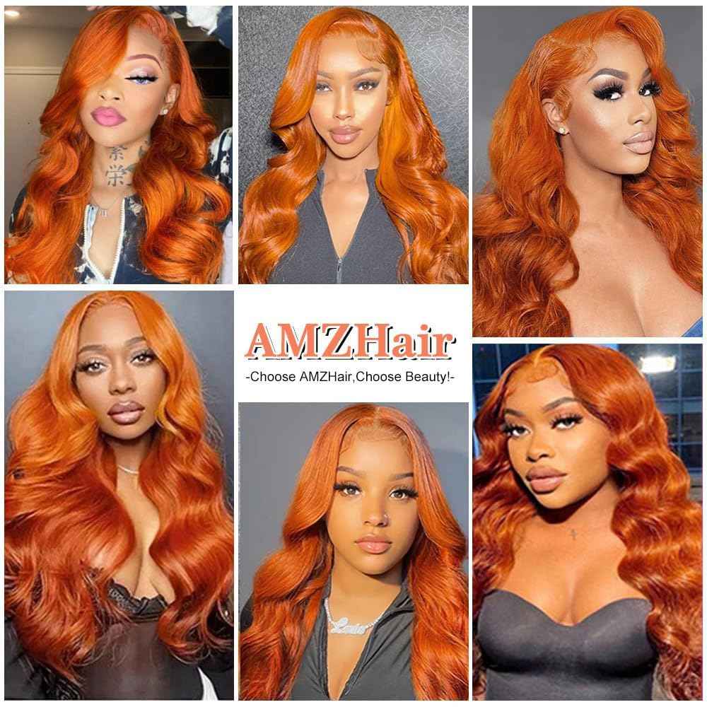 Ginger Orange Lace Front Wigs Human Hair Body Wave 13x4 HD Transparent #350 Ginger Lace Front Wig Human Hair Wear and Go Glueless Ginger Wigs Human Hair Pre Plucked Colored Wigs For Black Women