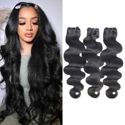 Vanlov Body Wave Human Hair - 3 Bundles Brazilian Remy Hair, Body Wave, Natural Black