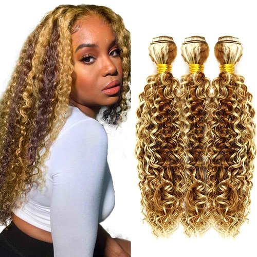 CnumGunm 28 30 32 Inch P30/613 Human Hair Bundles Blonde Kinky Curly Human Hair Bundles Light Brown Bundles 613 Bundles Human Hair #30 Kinky Curly Bundles Hair Extensions