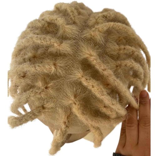 Voloria 8inch Transparent Full Lace Base Afro Dreadlock Extensions Toupee For Men and Women, 0.6cm Loc Extensions Human Hair Dreadlock 10x8inch #613 Blonde Color