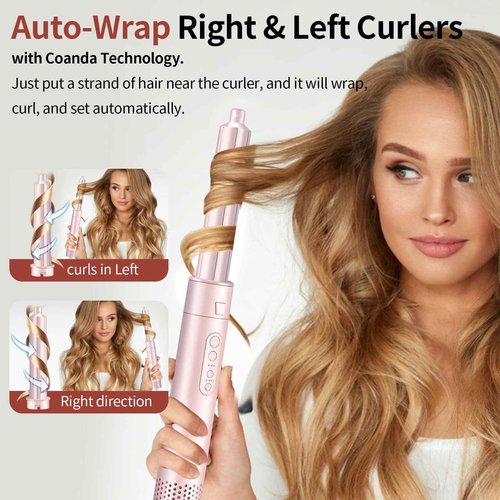 High-Speed 5 in 1 Hair Styler with Auto Curling Iron, Straightener & Volumizing Hot Air Brush |Fast Drying Ionic Blowout, No Heat Damage | Travel & Home Styling Tool (Pink-New)