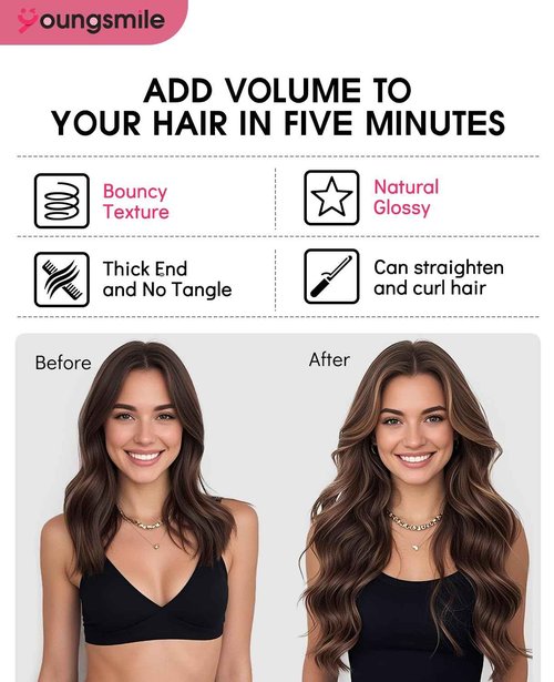 Youngsmile Human Hair Extensions Clip in Extensions 7Pcs 16 Inch 140g,Balayage Golden Brown to Caramel Blonde Clip in Remy Hair Extensions Soft Silk Straight Thick End (7C#10/27/27-16inch)