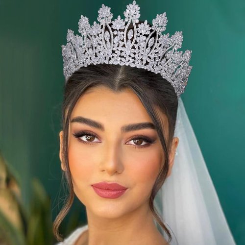 FASNAHOK Large Cubic Zirconia Wedding Tiaras Luxury Tall Pageant Queen Crowns for Women Gift Coronas Para 15 Anos Quinceaneras Big CZ Princess Headbands Silver