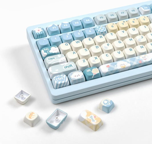 134keys Cute Keyboard Keycap PBT Blue Keycaps 60 65 75 100 Percent, MOA Profile Dye-Sublimation Custom Keycap for Cherry Gateron MX Swithes Mechanical Keyboards