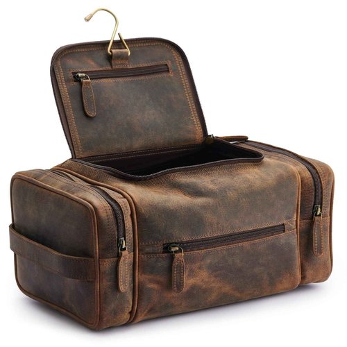 NomadCraftsCo. Extra Large Leather Toiletry Bag for Men - Premium Leather Men's Toiletry Bag for Travel, Dopp Kit, Pouch, Large Travel Organizer