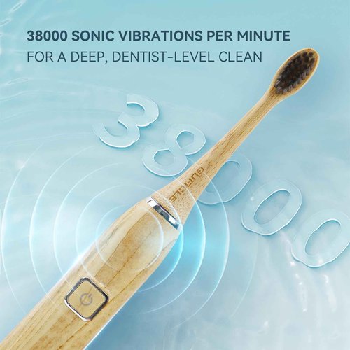 GUFICLE Bamboo Electric Toothbrush, Sonic Electric Bamboo Toothbrush for Adults, IPX7 Waterproof Rechargeable Toothbrush, 5 Cleaning Modes, 4 Bamboo Brush Heads Soft Bristle